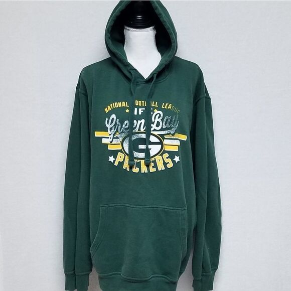 VINTAGE 1990s NFL Green Bay Packers Green Yellow Oversized Pullover Hoodie Large - Picture 6 of 14